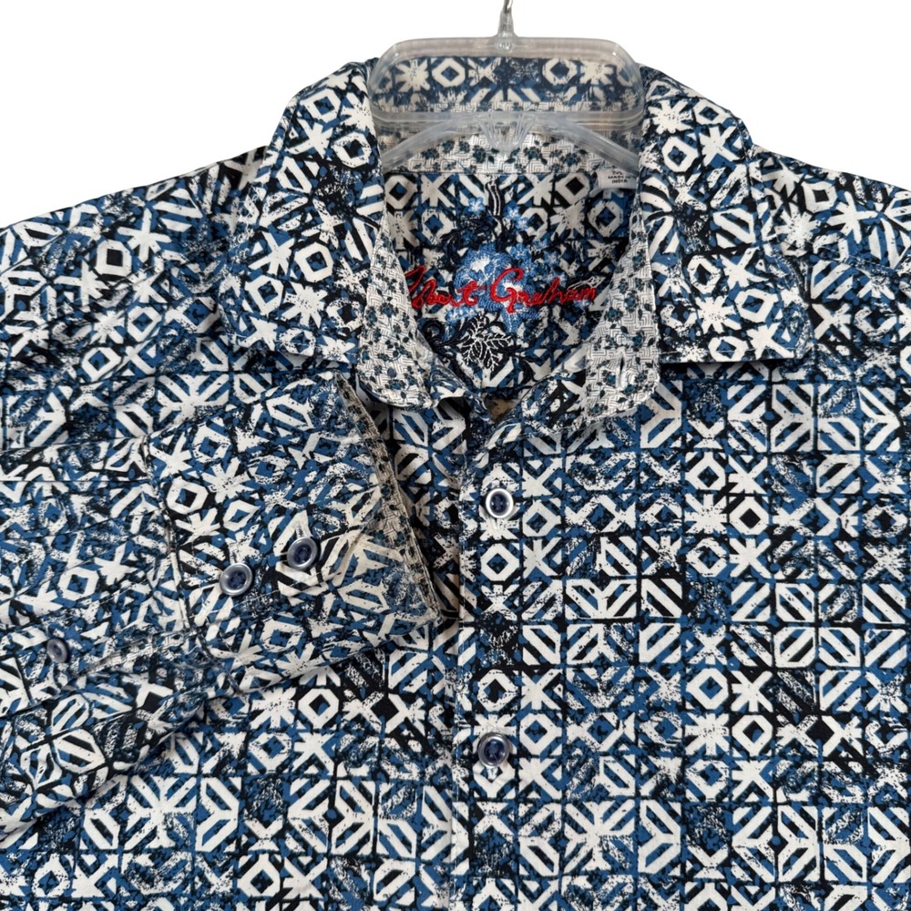 Robert Graham Button Down Shirt Mens Medium Blue Geometric Classic Fit
